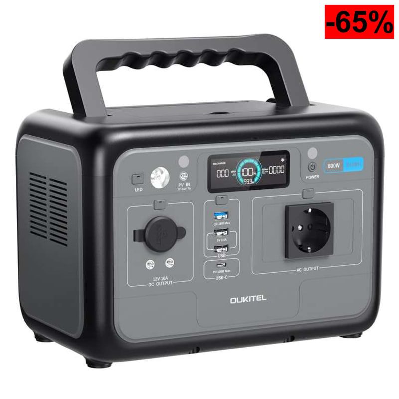Generico OUKITEL P800 Estación de Energía Portátil 800 W, Generador Solar con Batería 512 Wh, Salidas USB A Y C, 1600 W - oferta Amazon