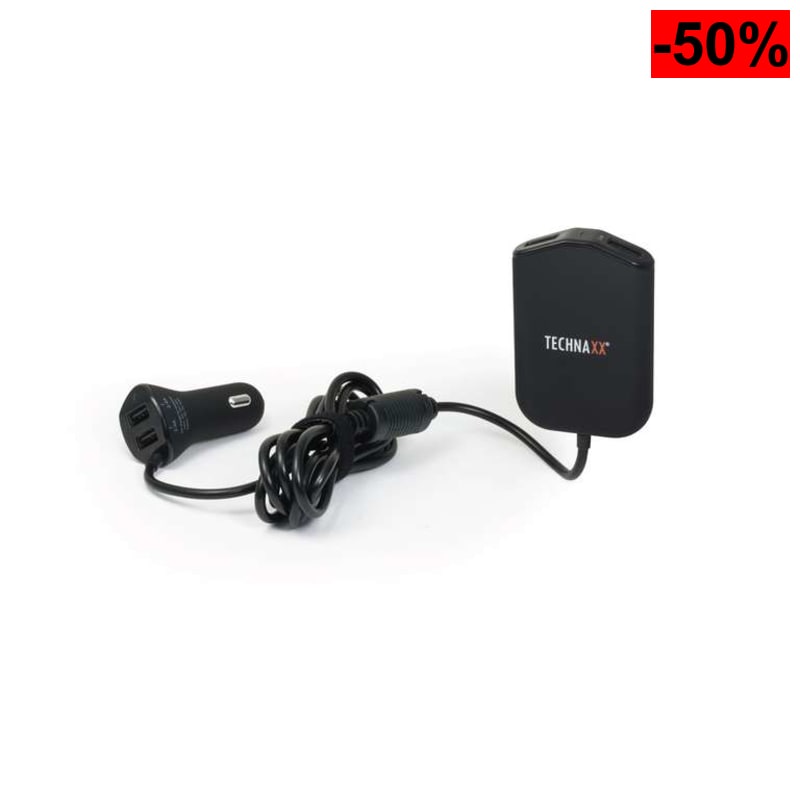 Cargador coche familiar Technaxx con 4 puertos USB - IC inteligente, clip de asiento trasero, DC 12-24V, carga rápida hasta 4 dispositivos - oferta Amazon