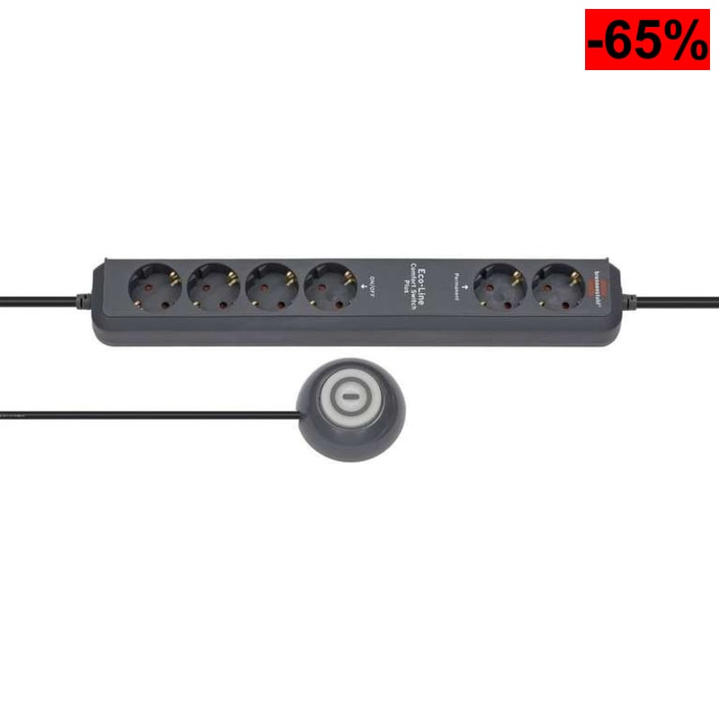 Brennenstuhl Eco-Line Comfort Switch Plus regleta enchufes con 6 Tomas de Corriente (Cable de 1,5 m, Interruptor de Mano/pie) Antracita - oferta Amazon