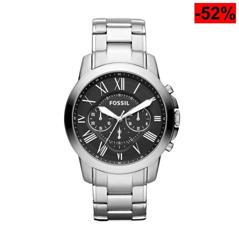 Fossil Reloj para Hombre Grant, movimiento de cuarzo, caja de acero inoxidable plateado de 44 mm con correa de piel, FS5210IE - oferta Amazon