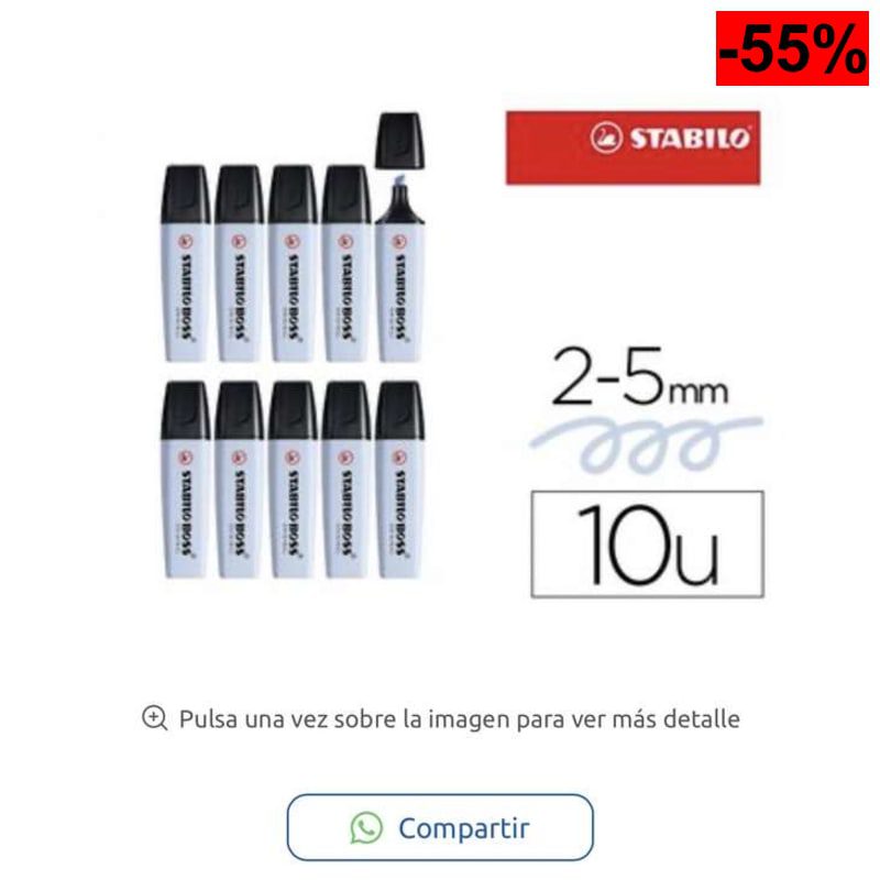 Pack 10 Marcadores Fluorescentes Azul Nublado Stabilo Boss 70/111 - oferta Amazon
