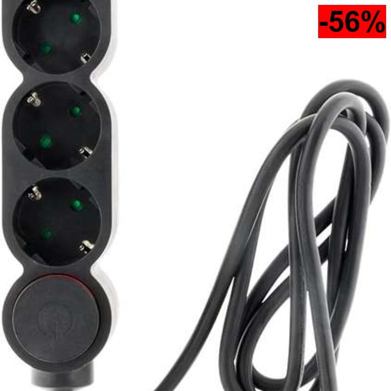 Regleta 4V Interruptor 1,5M 3G1,5 Negro Zenitech - oferta Amazon
