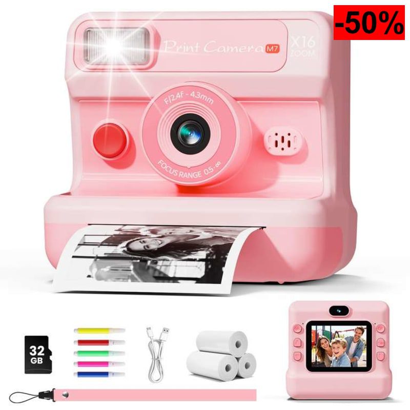 Cámara Fotos Infantil Instantánea Pantalla 2,4" 48MP HD 1080P, Rosa - oferta Amazon