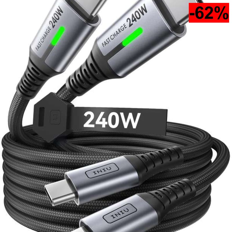 2 x INIU 240W Cable USB C Carga Rapida, [2m+2m] PD3.0 Cable USB C a Tipo C - oferta Amazon