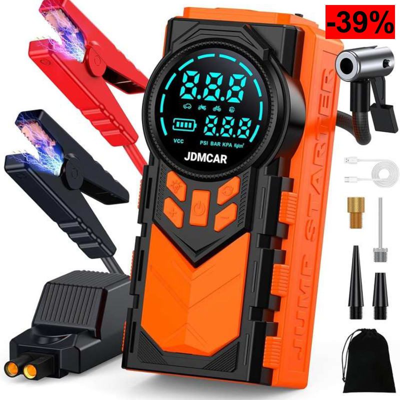 JDMCAR Arrancador de Baterias Coche Compresor -4 en 1 con Pantalla LCD - oferta Amazon